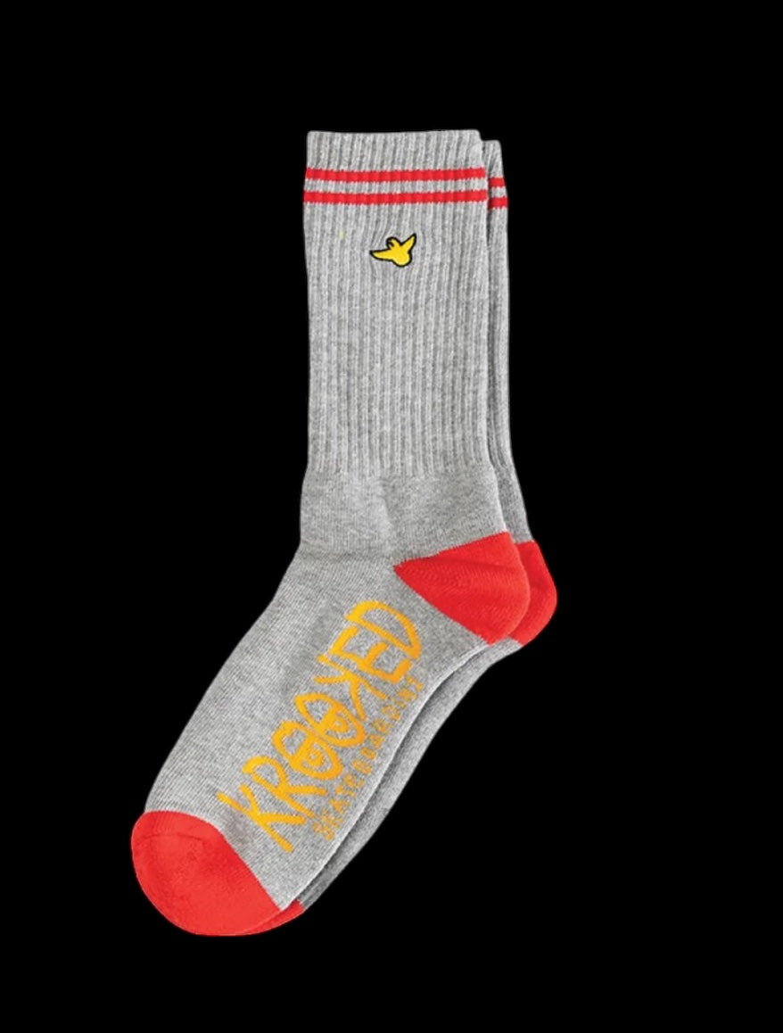 KROOKED SHMOO EMB SOCK GRAY / RED / GOLD