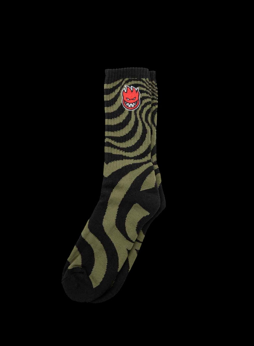 Spitfire Socks Bighead Swirl Embroidered Black/Olive/Red