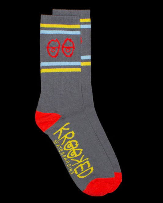 KROOKED SKATEBOARDS Eyes Socks - Heather/Yellow/Blue/Red