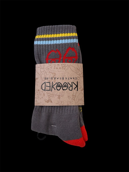 KROOKED SKATEBOARDS Eyes Socks - Heather/Yellow/Blue/Red