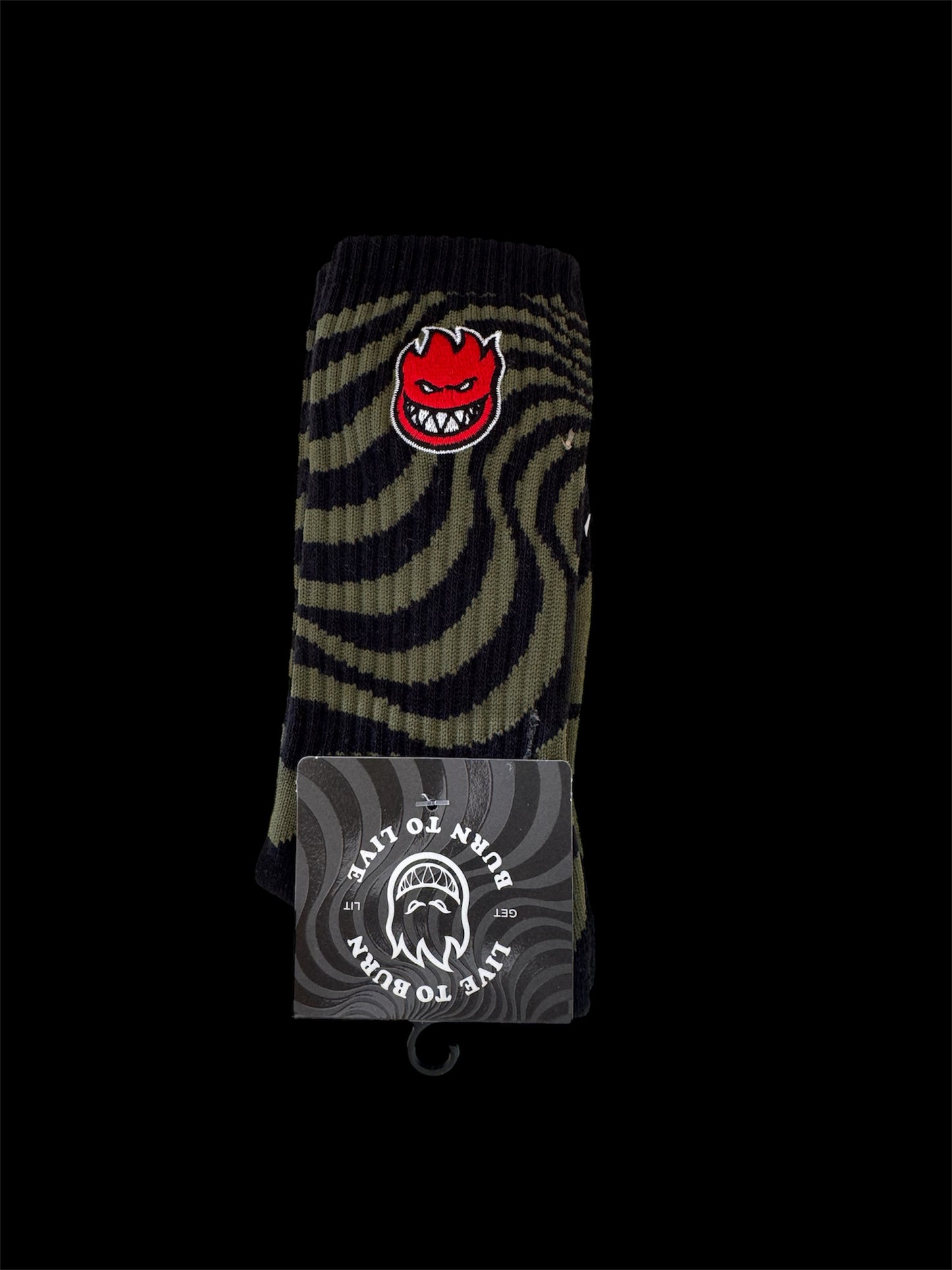 Spitfire Socks Bighead Swirl Embroidered Black/Olive/Red